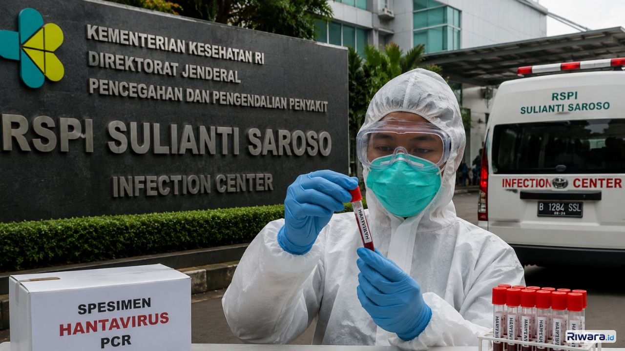 Ilustrasi Petugas kesehatan menunjukkan spesimen pemeriksaan PCR Hantavirus di RSPI Sulianti Saroso Jakarta